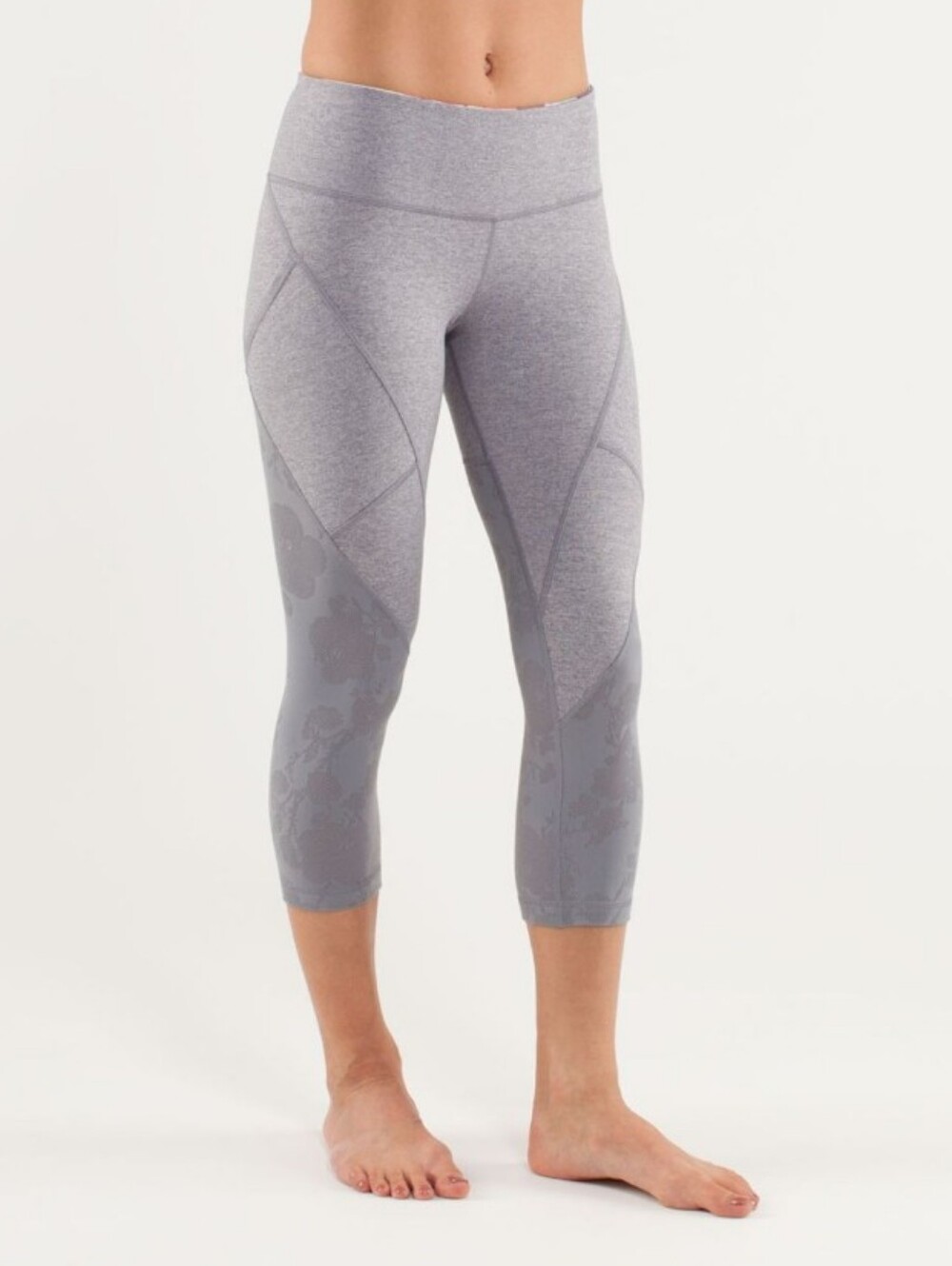 Lulu Lace Panel Grey Crop - Power Vinyasa - Size 6 Low Rise